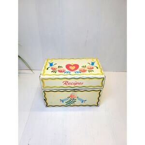 Vintage Recipe Box Ohio Art Hearts Tulips Country Kitchen Primitive